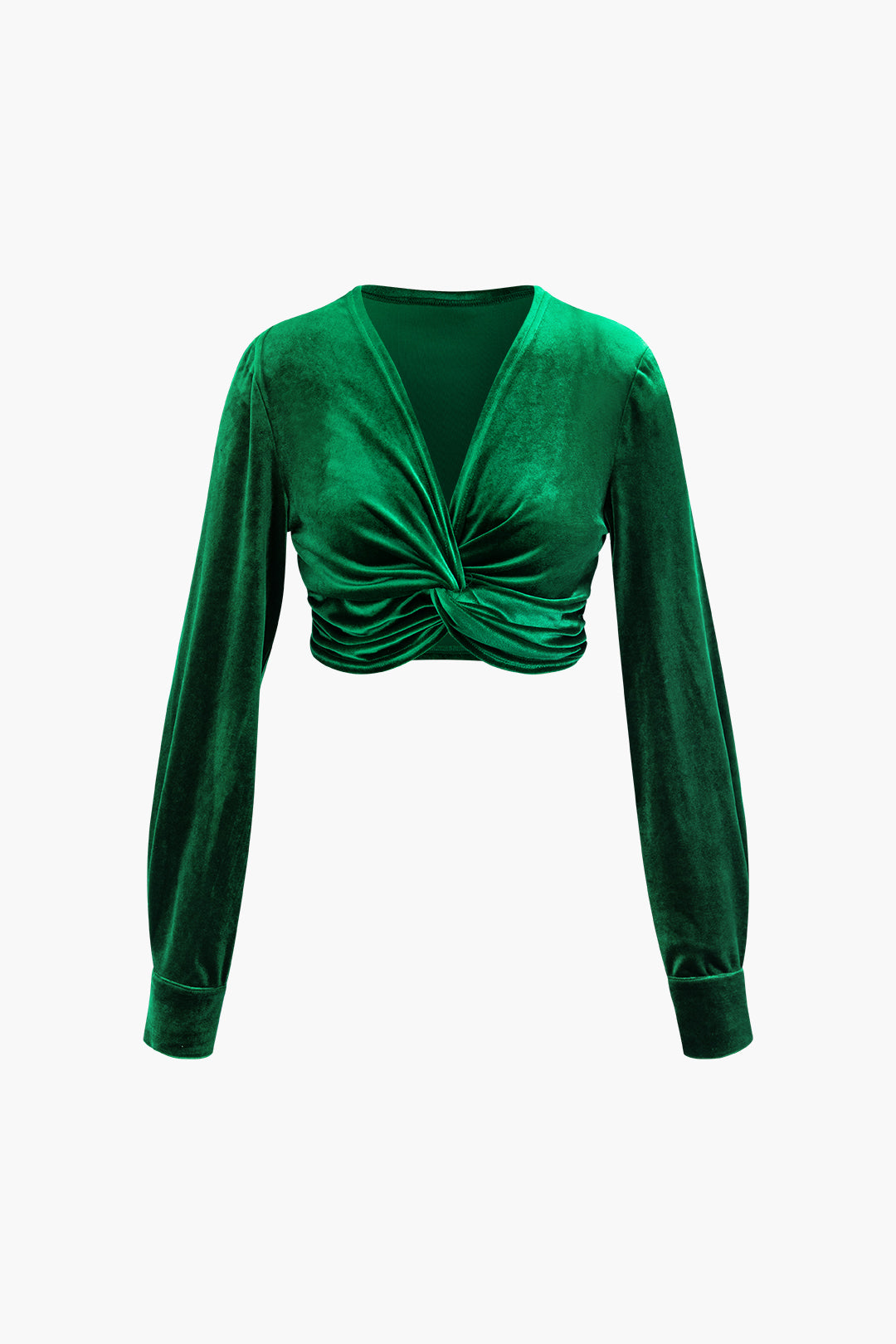 Emerald Green Top - Crushed Velvet Crop Top - Long Sleeve Top - Lulus