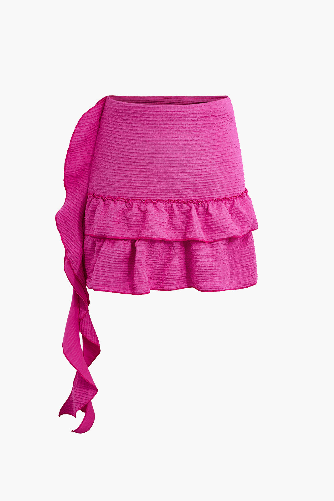 Ruffled Layer One Shoulder Asymmetric Neckline Mini Skirt Set