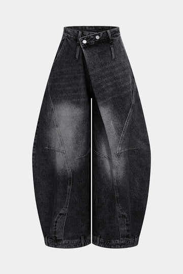 Denim Washed High Waist Barrel Jeans