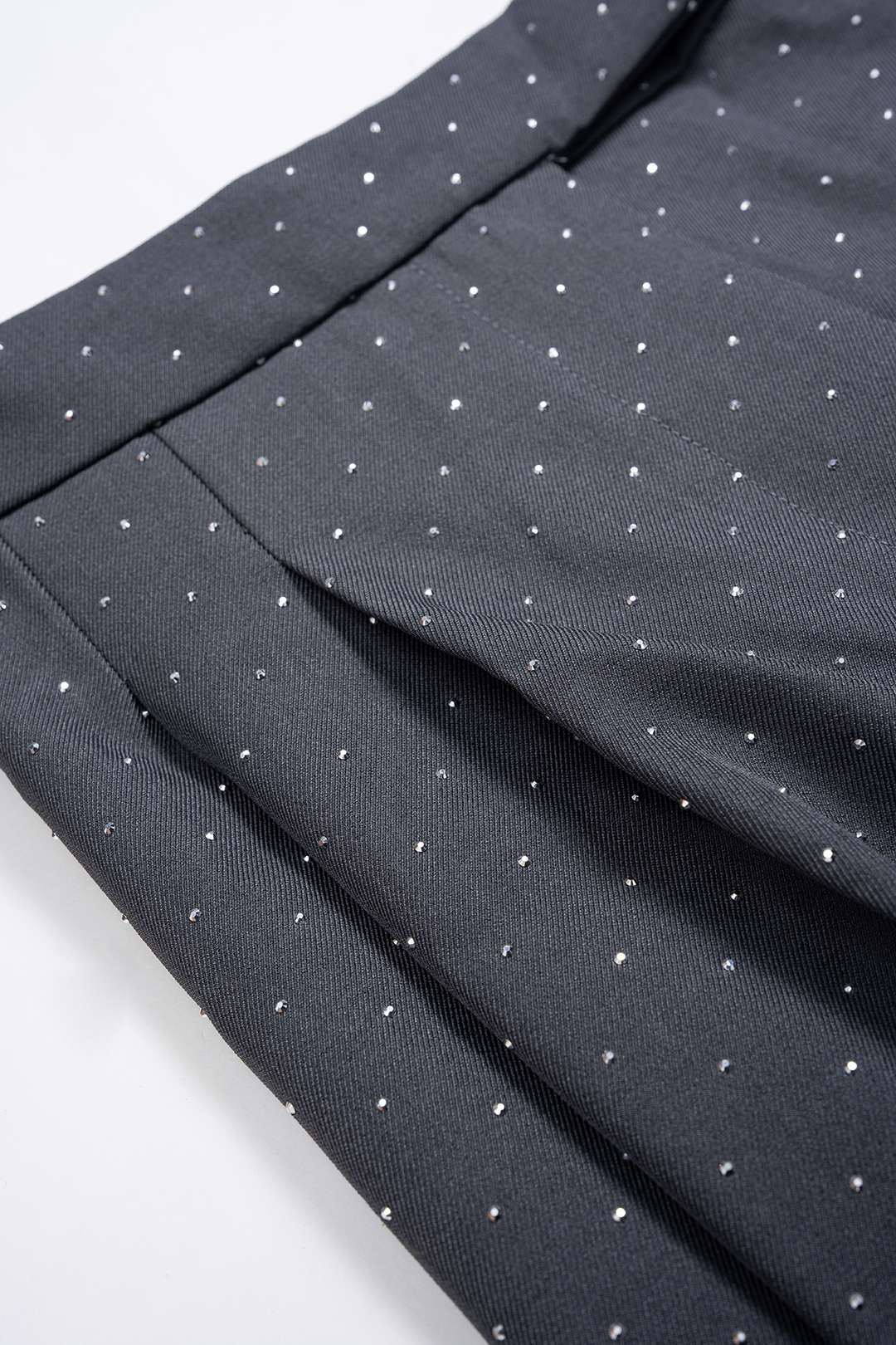 Diamond Print Rhinestone Pocket Wide Leg Trousers