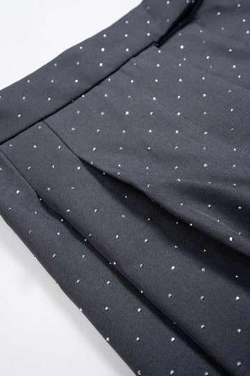 Diamond Print Rhinestone Pocket Wide Leg Trousers