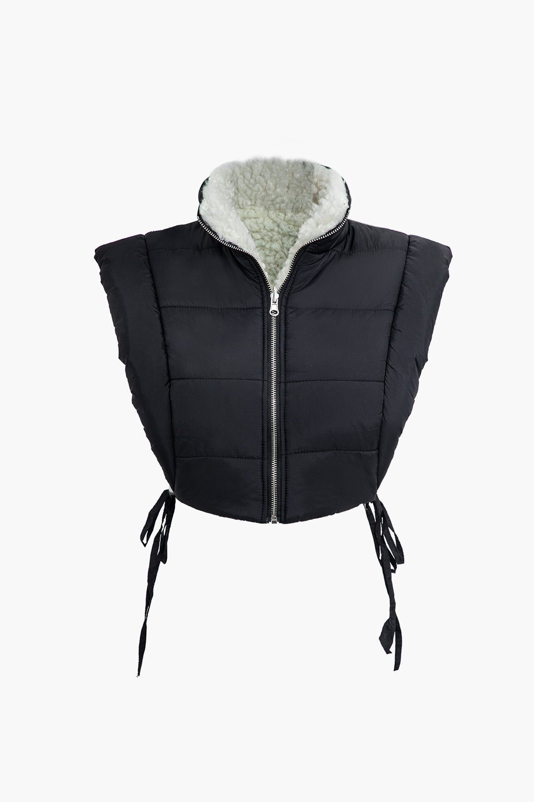 Zipper Cut Out Side Tie Stand Collar Vest