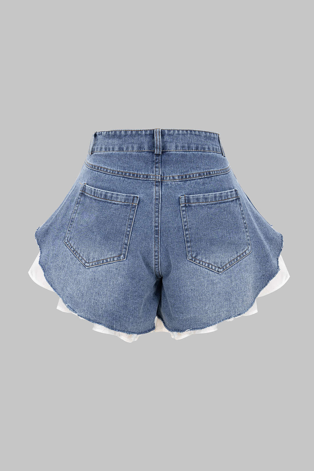 Denim patchwork flossede brede benshorts