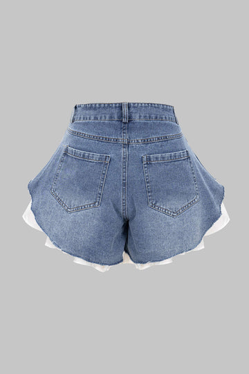 Denim patchwork flossede brede benshorts