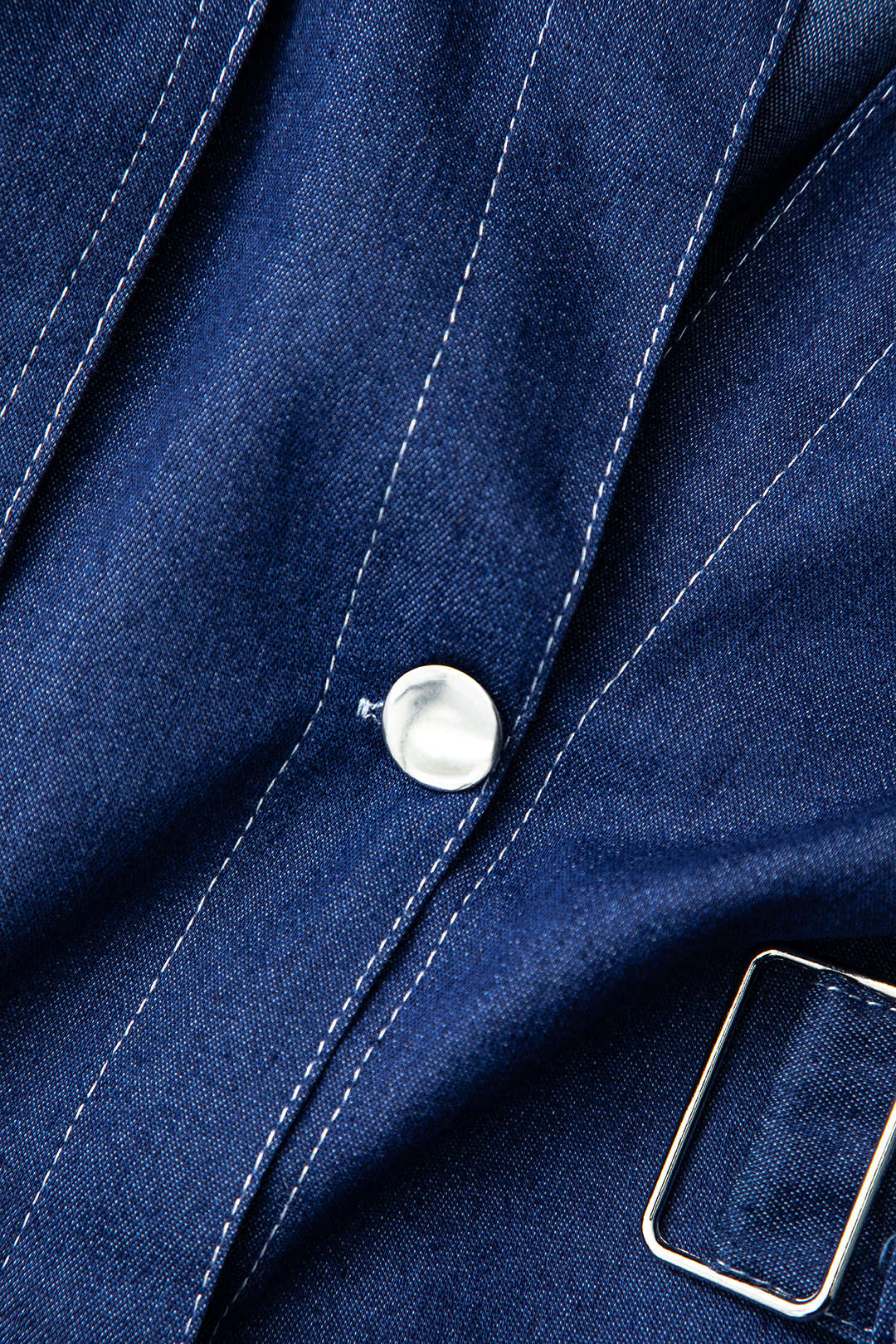 Denim Topstitching Flap Pocket Trench Coat With Belt