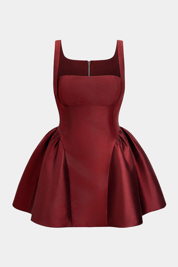 Plus Size Zipper Puff Hem Sleeveless Mini Dress