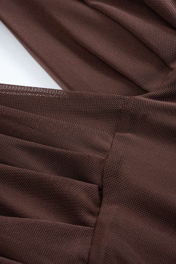 Mesh Ruched Slip V-Neck Sleeveless Maxi Dress