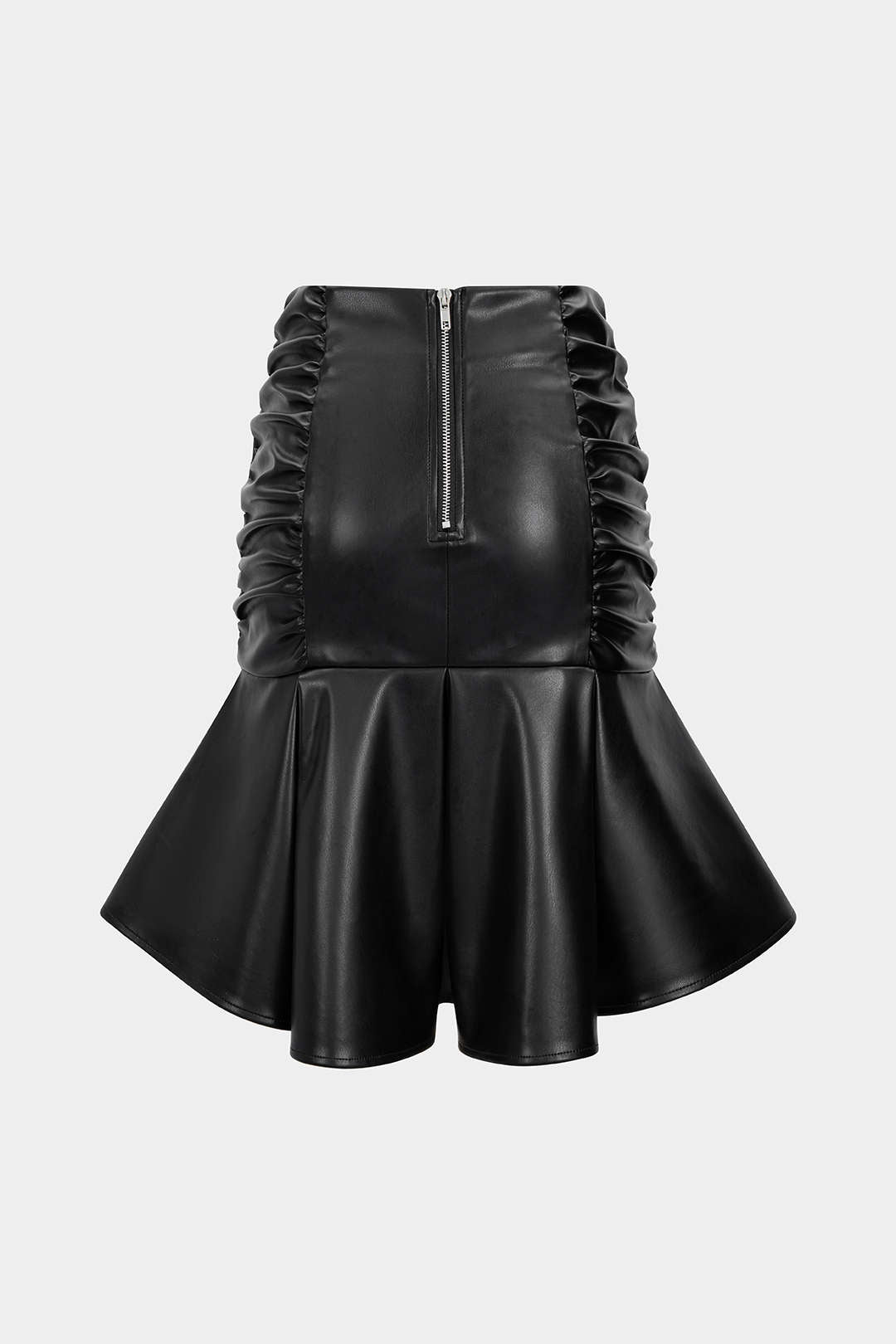 Faux Leather Ruffle Ruched Crossed Skirt