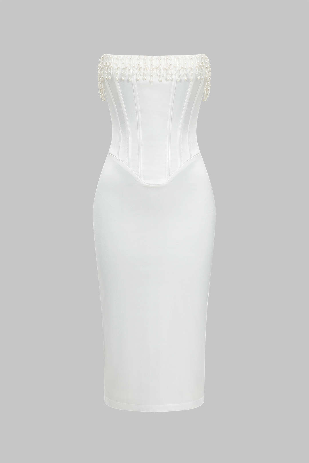 Pearl gevlochten oogje corset midi -jurk