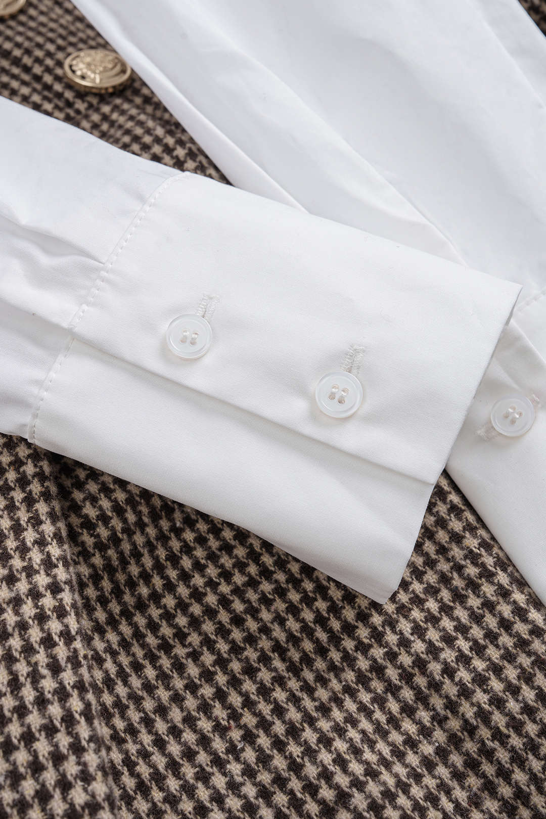 Houndstooth Print Patchwork Pleated High Waist Long-Sleeve Mini Dress