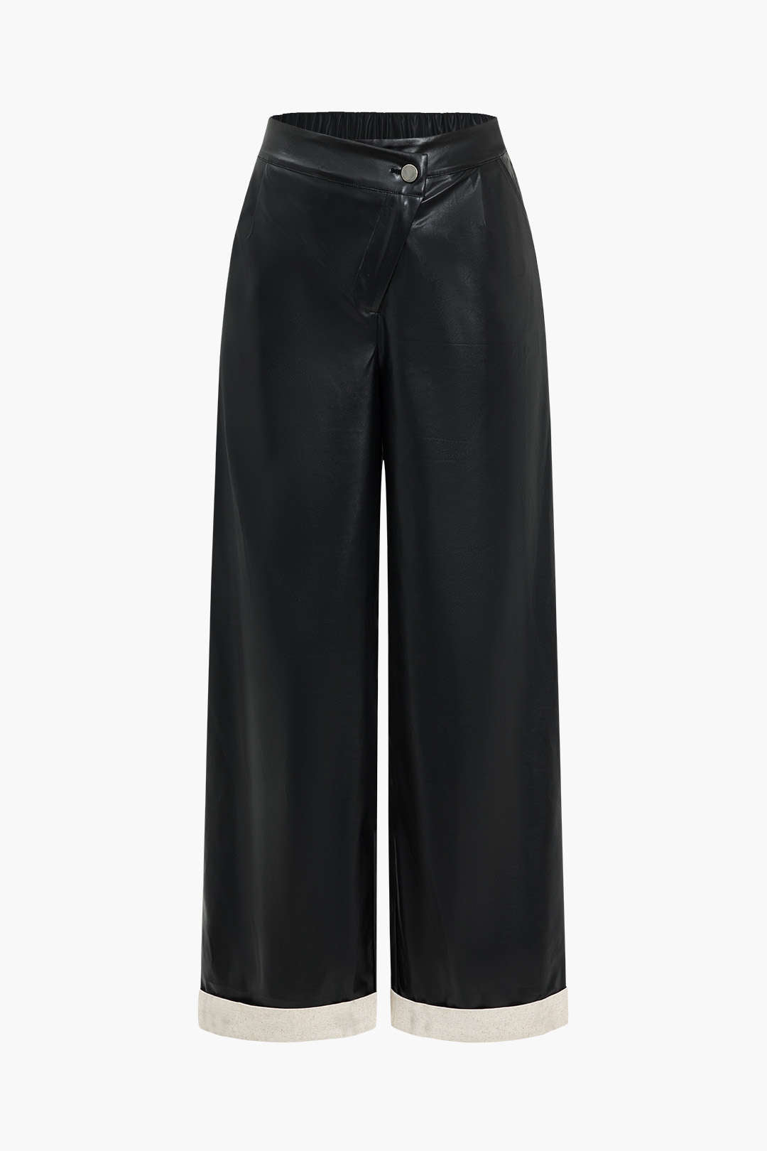 Faux Leather Asymmetrical Patchwork Trousers