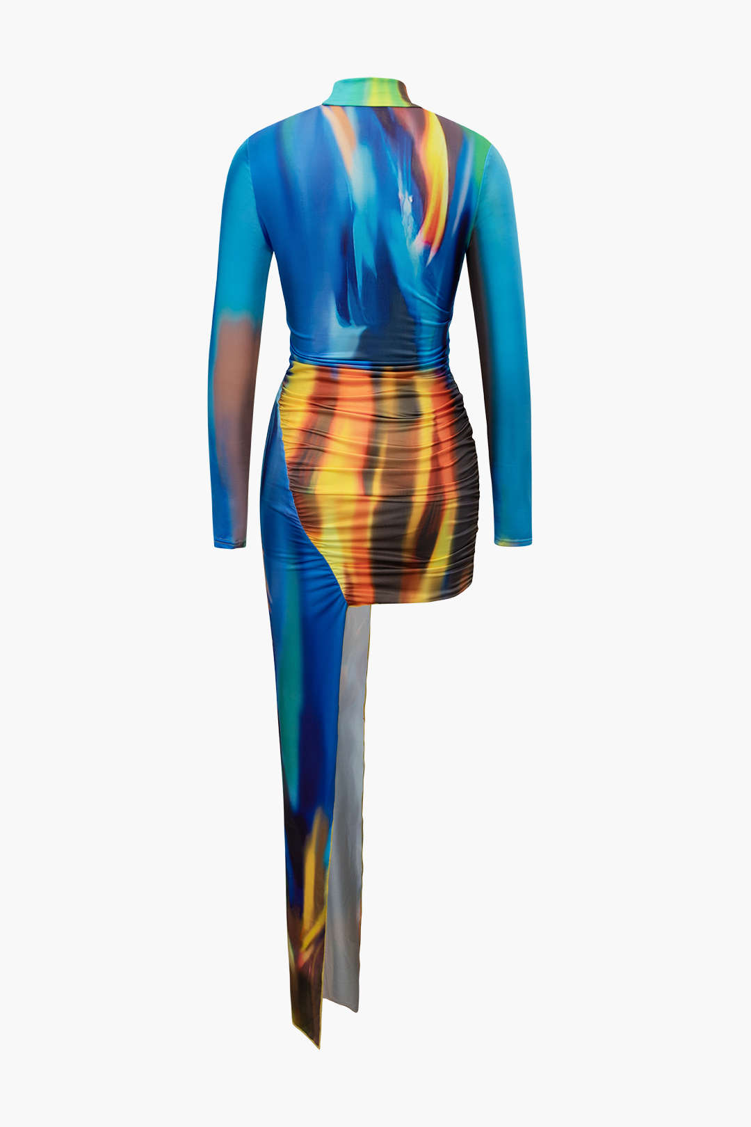 Abstract Print Asymmetrical Long Sleeve Mini Dress
