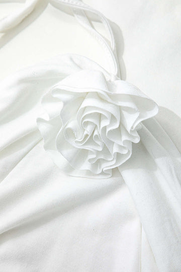 3D Flower Asymmetrical Ruffle Hem Tie Halter Backless Midi Dress