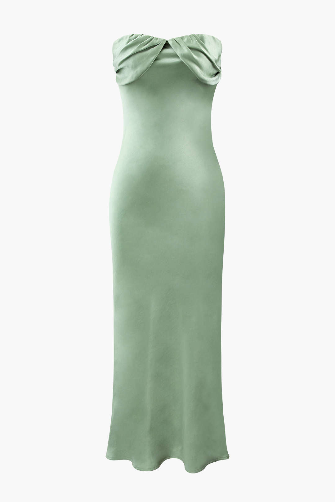 Ruched Bust Satin Strapless Maxi Dress