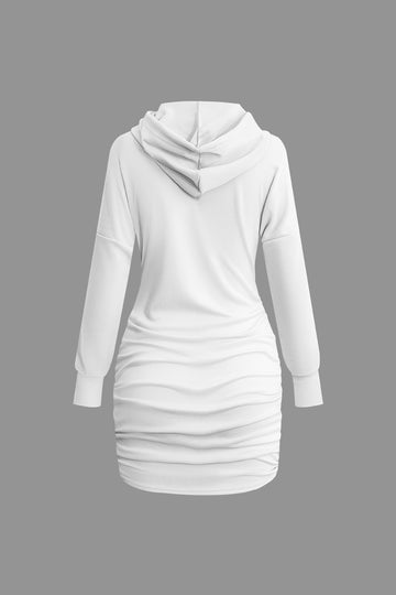 Solid Drawstring Hooded Mini Dress