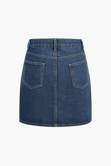 Solid Slit Mini Denim Skirt