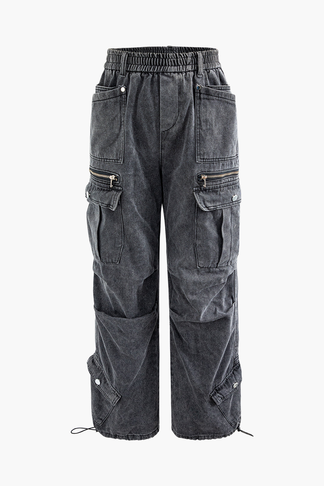 Multi Pocket Drawstring Straight Leg Cargo Jeans