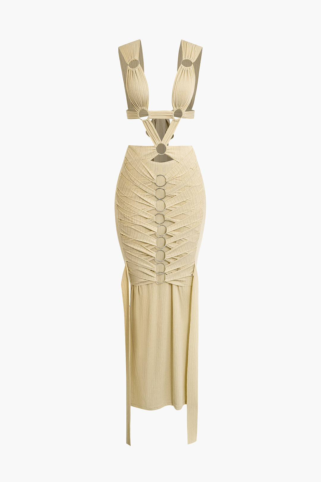 O-Ring Cut Out Ruched Maxi Dress