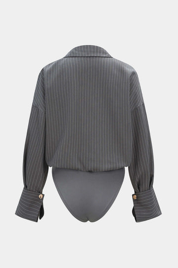 Stripes Print Button Long Sleeve Bodysuit