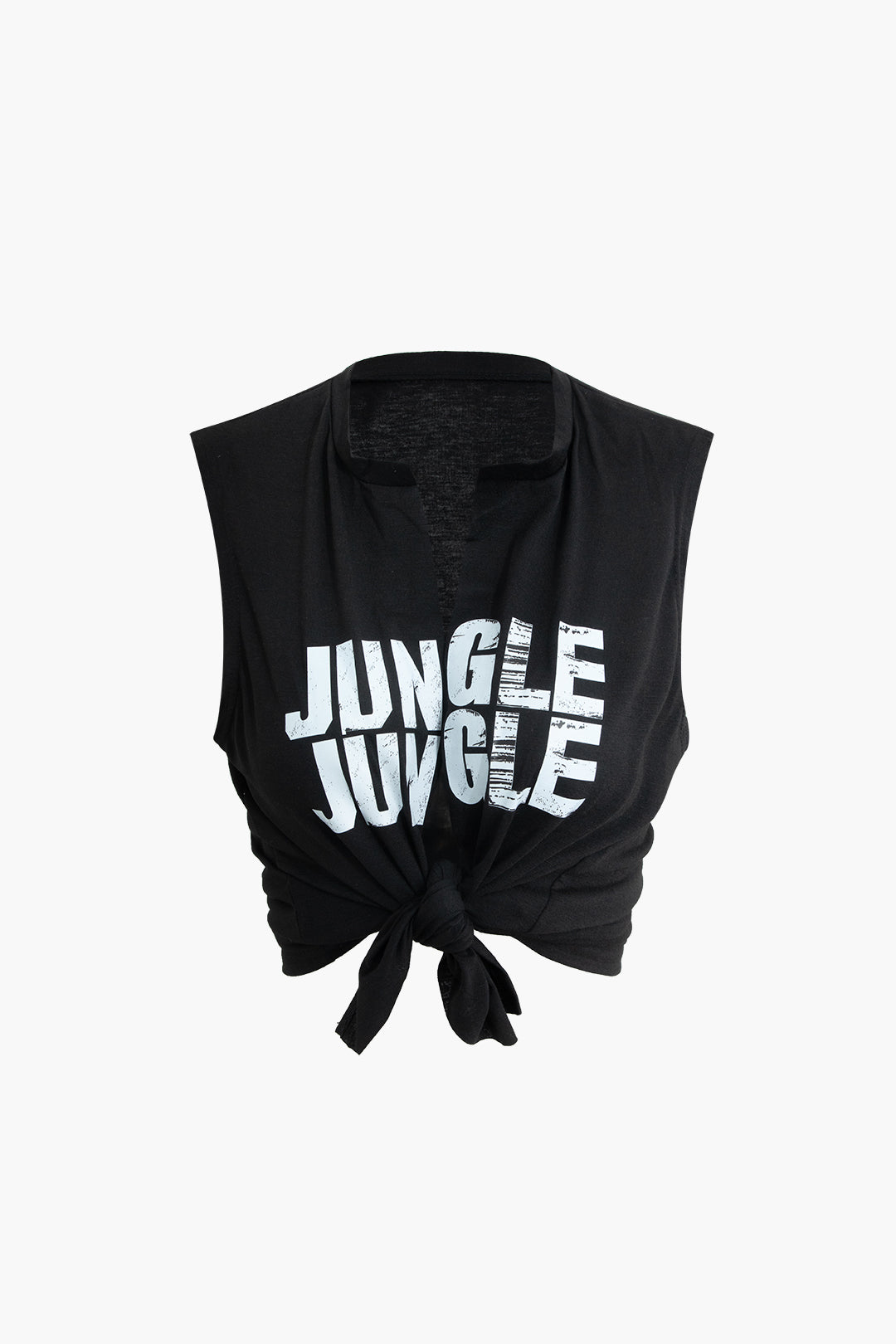 Jungle Print Knot Sleeveless Top And Lace Shorts Set