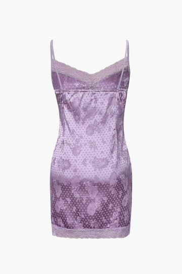 Jacquard Satin Lace Detail Split Mini Dress