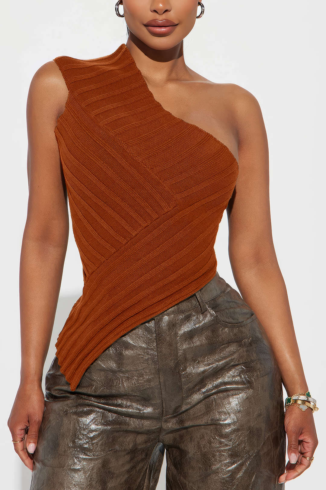 Solid Knit Asymmetrical Tank Top