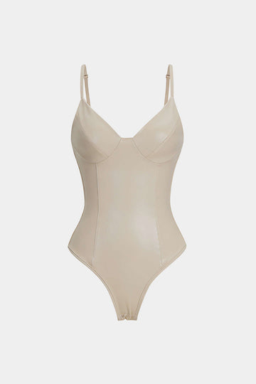 Faux Leather Patchwork Slip Sleeveless Bodysuit