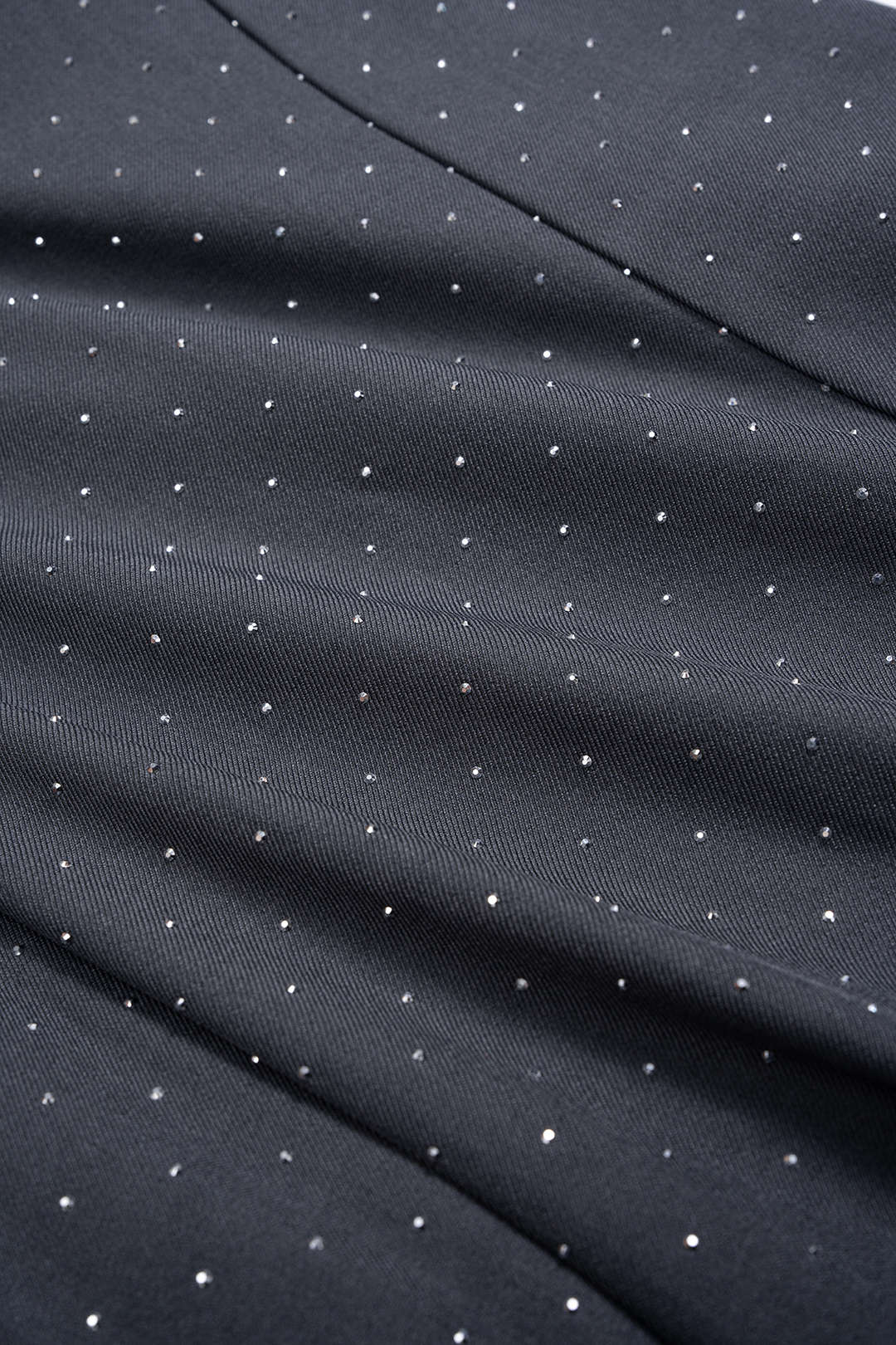 Diamond Print Rhinestone Pocket Wide Leg Trousers