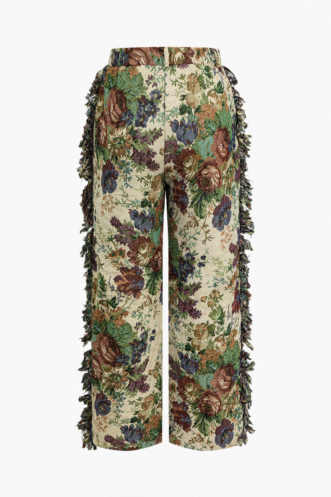 Floral Print Fringe Tie Back Tube Top And Button Pocket Trouser Set