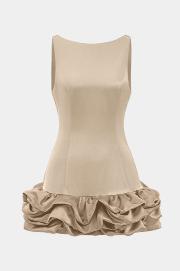 Satin Ruffle Hem Sleeveless Mini Dress