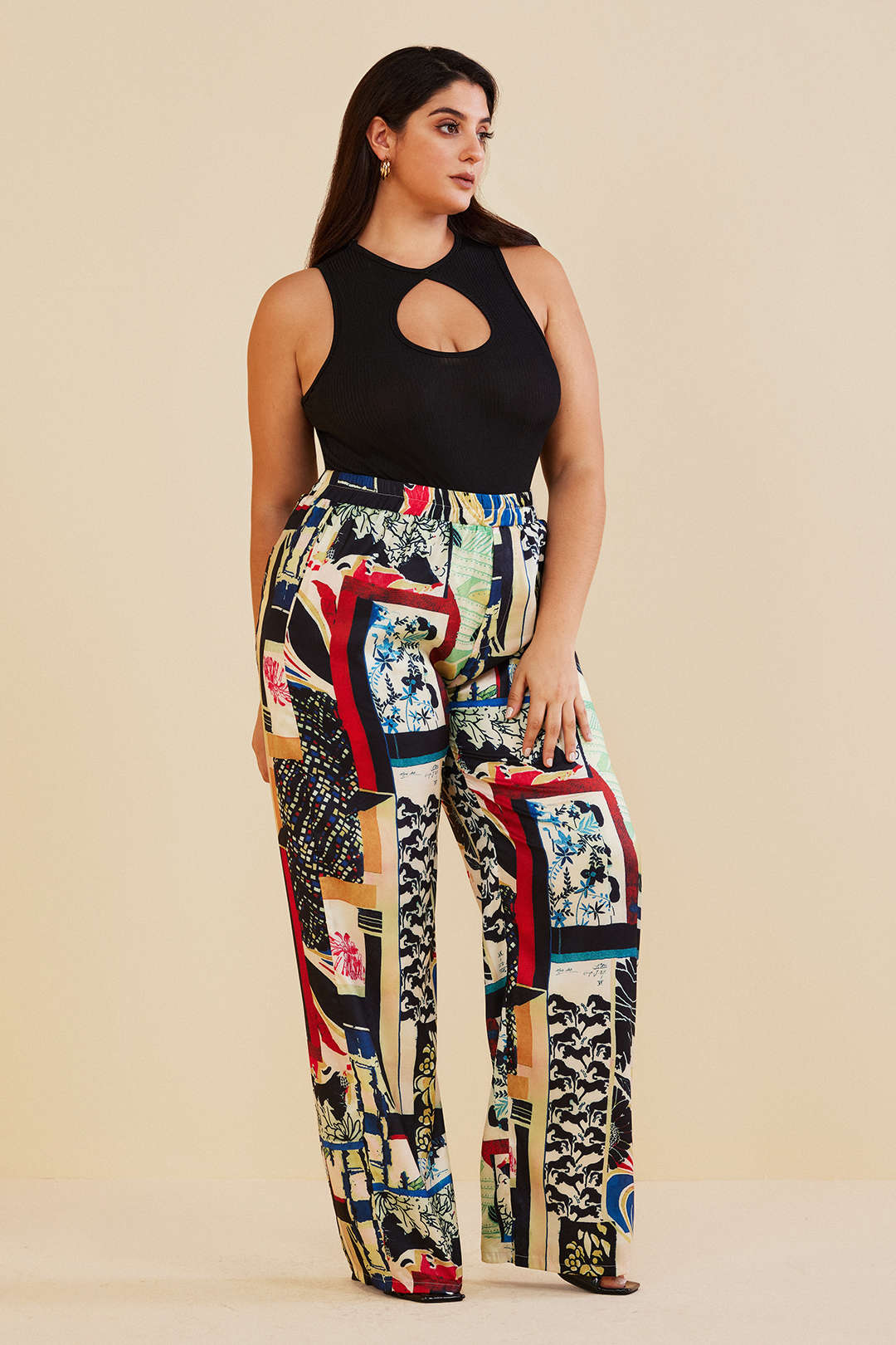 Plus Size Floral Print High Waisted Straight Leg Pants