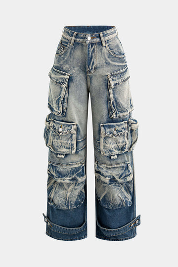 Ombre Multi Pocket Wide Leg Cargo Jeans