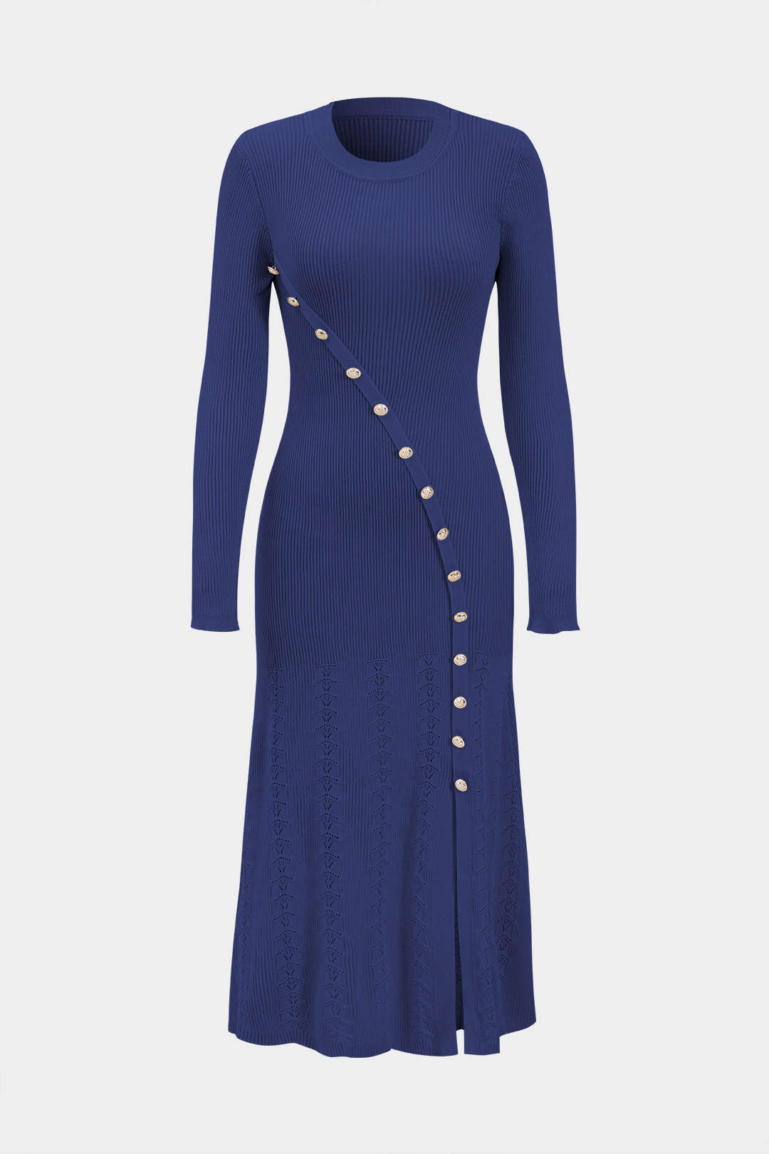 Knit Asymmetric Button Long Sleeve Dress