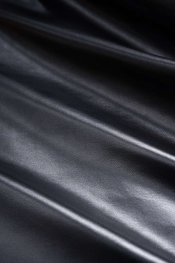 Faux Leather Patchwork Ruched Long-Sleeve Top