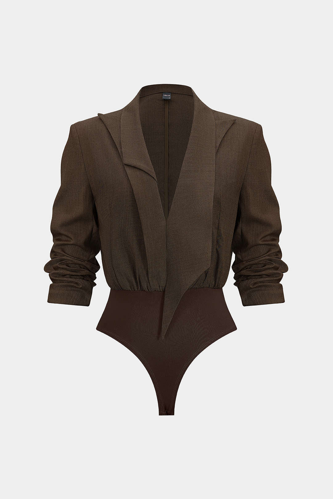 Notched Lapel Asymmetrical Long Sleeve Bodysuit