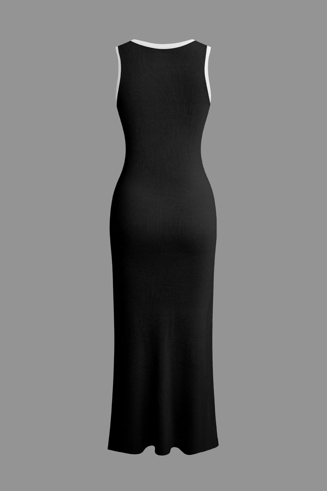 Button Front Sleeveless Ribbed Knit Maxi Dress