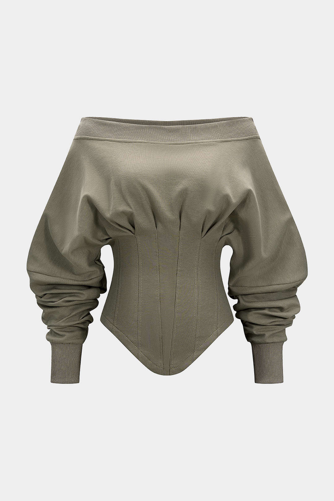 Off Shoulder Metallic Pleated Zipper Waist-Cinching Sweatshirt
