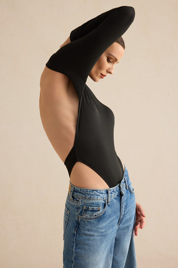 Backless uitgesneden bodysuit met lange mouwen