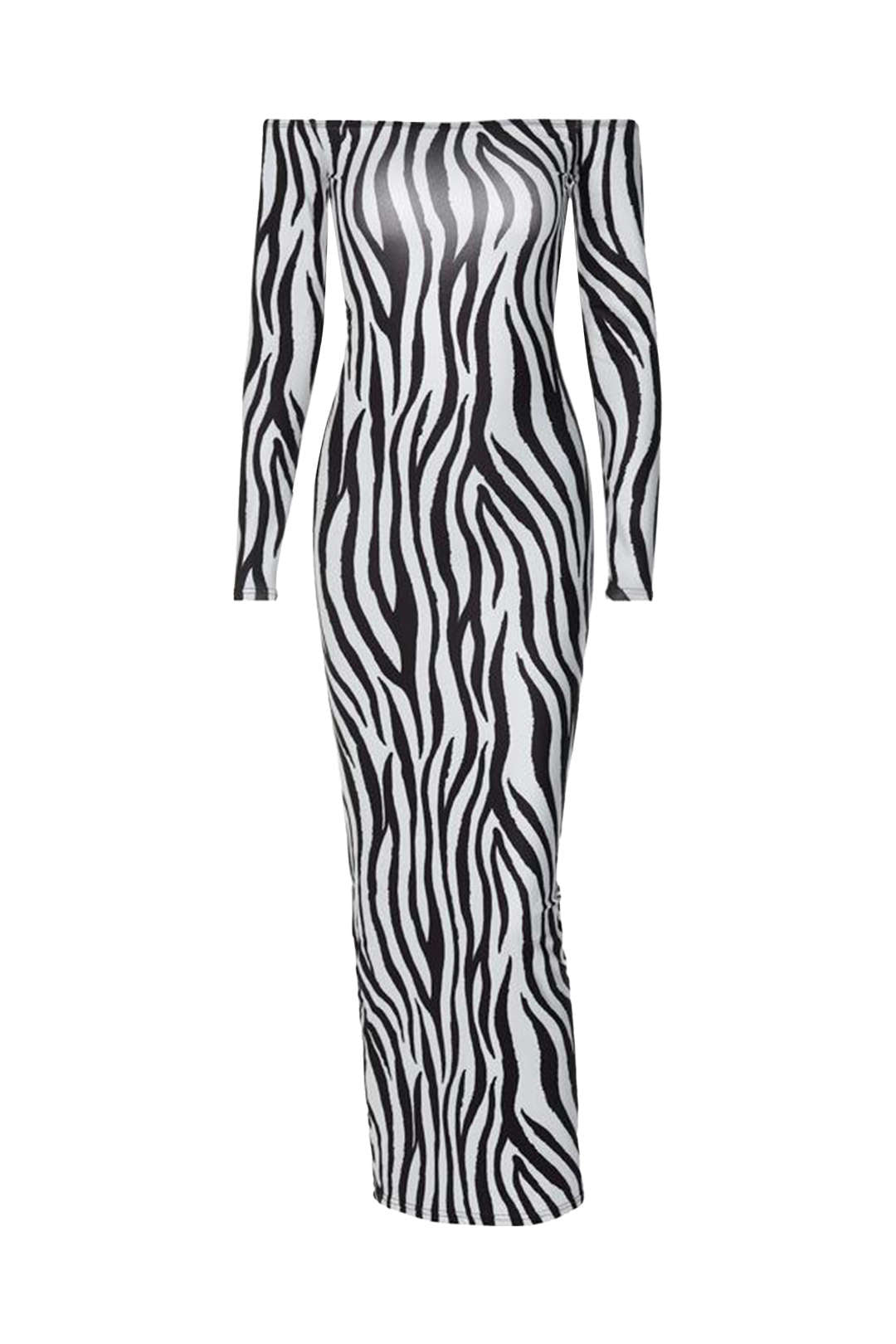 Zebra Stripe Print Off Shoulder Maxi Dress