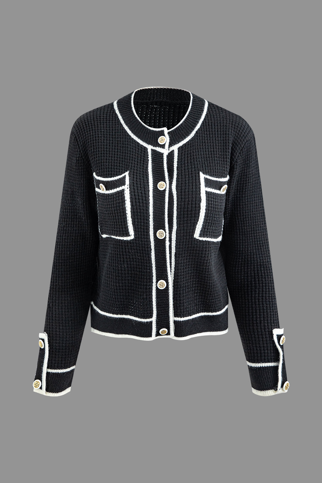 Contrast Button Up Long Sleeve Knit Cardigan