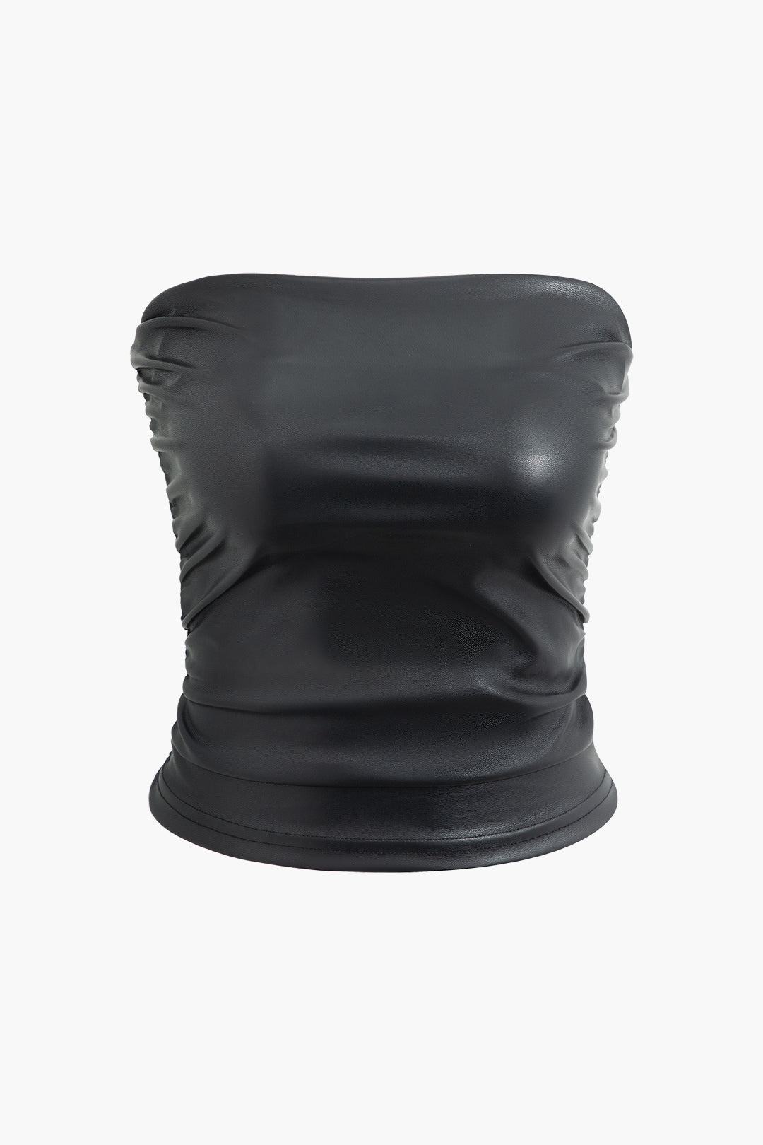 Faux Leather Ruched Crop Tube Top