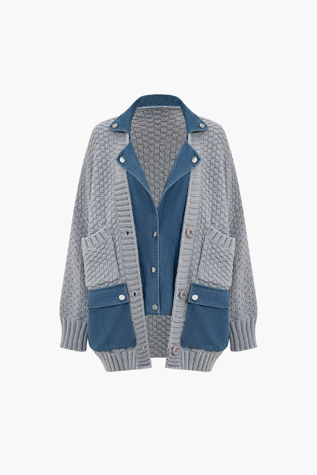 Denim Patchwork Pocket Sweater Cardigan