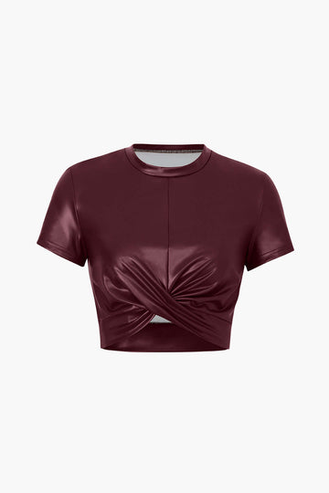 Basic Faux Leder Cropped T -Shirt