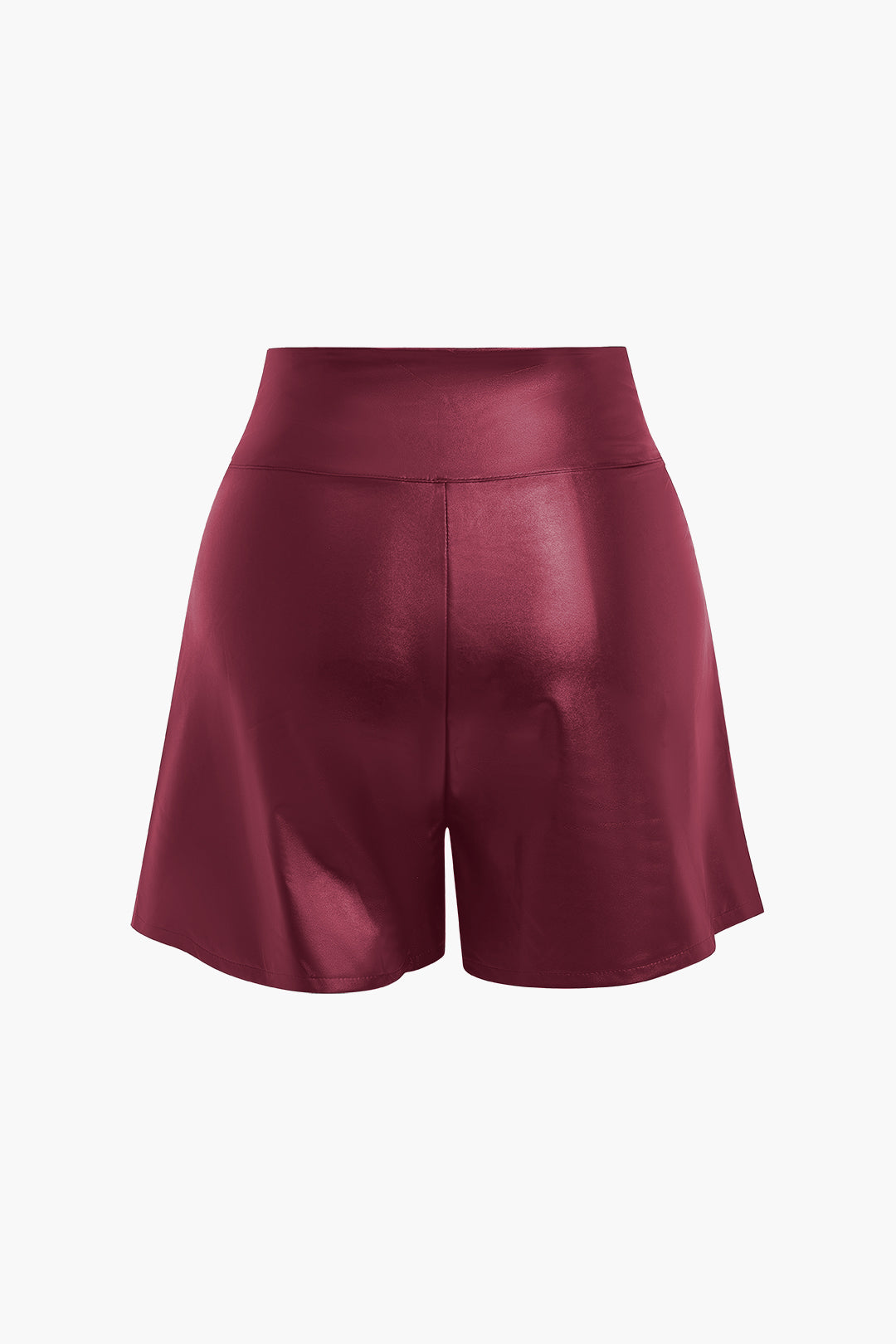 Solid Faux Leather Asymmetrical Zipper Shorts