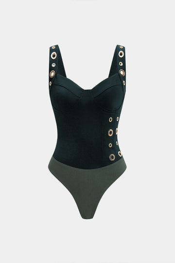 Metallic Eyelet Tank Sleeveless Bodysuit