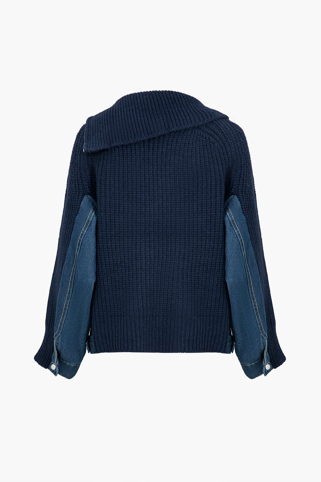 Solid lynlås detalje Patchwork sweater cardigan