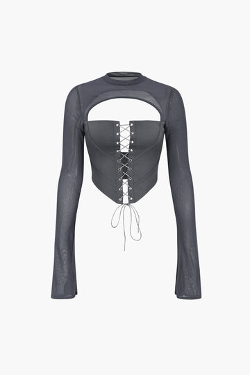 Lace Up Corset Long Sleeve Top