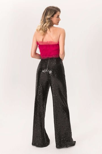 Sequin High Waisted Wide Leg Trousers