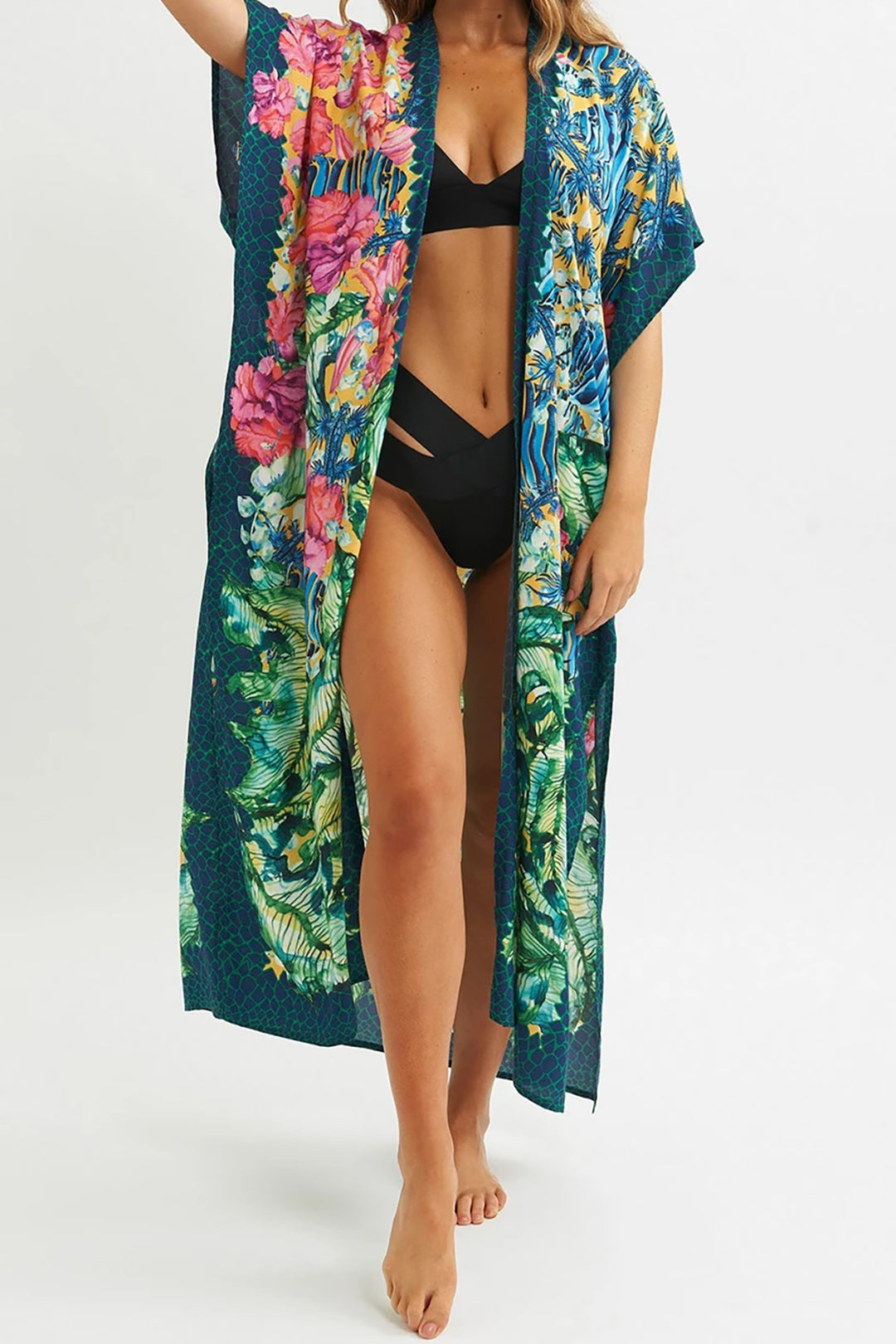 Floral Print Rope Detail Beach Cover-Up