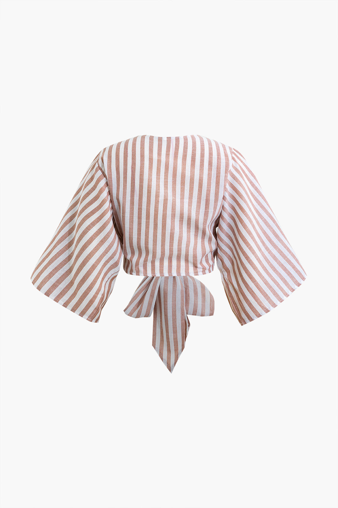 Striped Knot Deep V-Neck Crop Short Sleeve Shirt